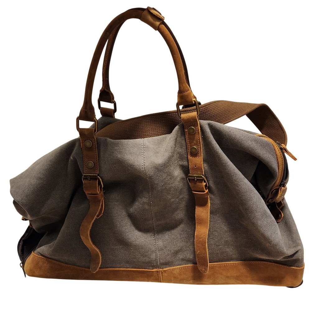 Kattee Luggage Rolling Duffel Bag Leather Trim Canvas Carry-on Travel Bag